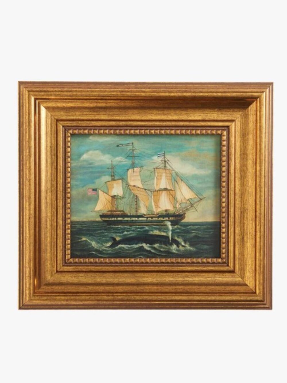 New! DEAR KEATON Framed Sperm Whale and Sailing Ship!